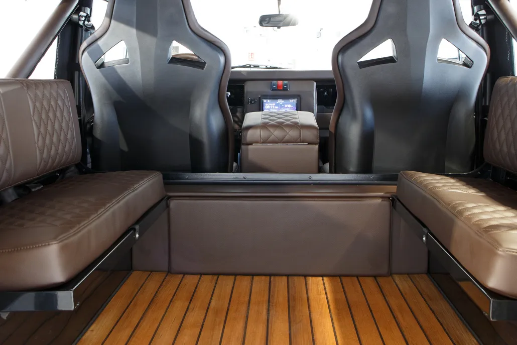 Land Rover Defender Maximus restored by Costa Motor — rear jumpseats