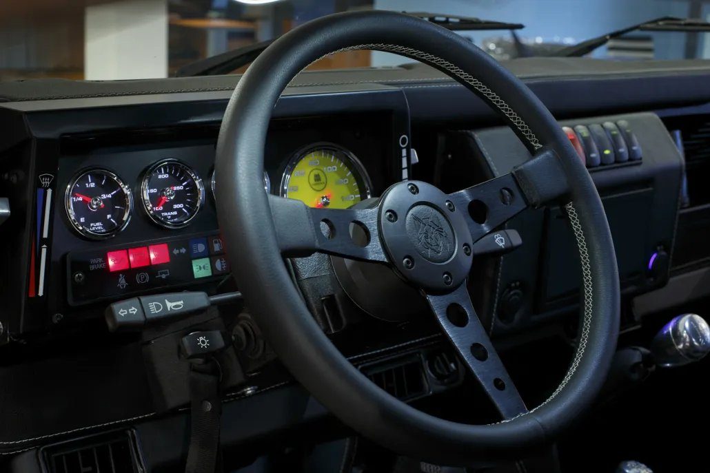 Black leather cockpit with modern gauges